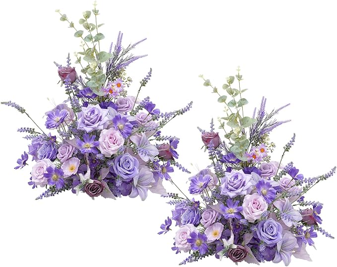 2pcs Purple Free Standing Flowers Ball Bouquet Artificial Rose Arrangements Balls for Wedding Centerpieces Tables Chair Aisle Runner Flowers Decorations