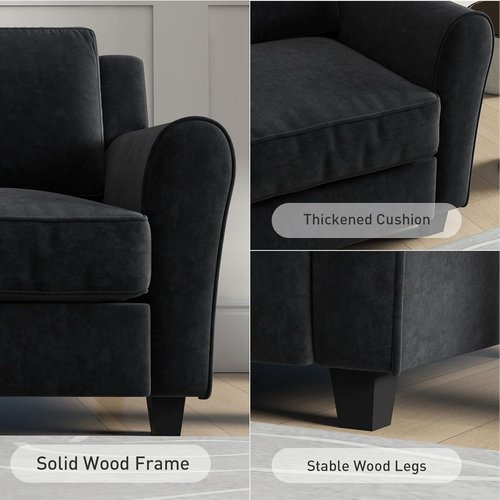 Bonzy Home 80.7" Black Sofa - Modern 3-Seater Couch with Thick Cushions for Living Room & Office