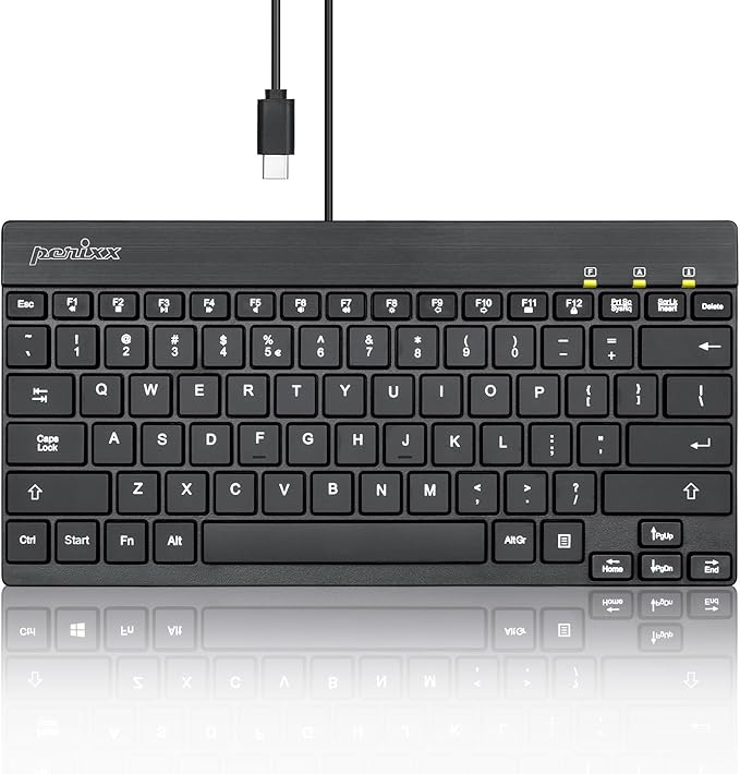Perixx PERIBOARD-426C Wired Mini Low Profile Keyboard - 10.87x5.43x0.55 inches Dimension - 4.9ft USB C Cable - US English