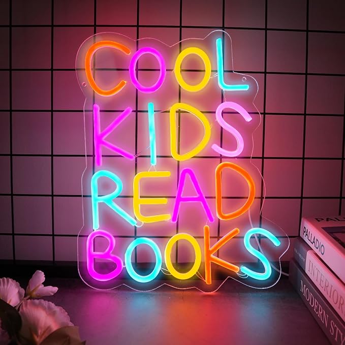 Cool Kids Read Books Neon Sign, Handmade Light Up USB 3D Wall Art Wall Decor Sign Light for Book Club Classroom Read Corner Kid's Reading Study Room Home Library Librarian Bookworm Gift-15.7"x12.6"