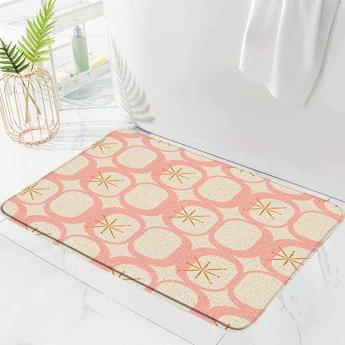 Mid Century Modern Bath Mat Abstract Atomic Geometric Retro 1950s Pink Bathroom Kitchen Toilet Rugs,20x31 Inch