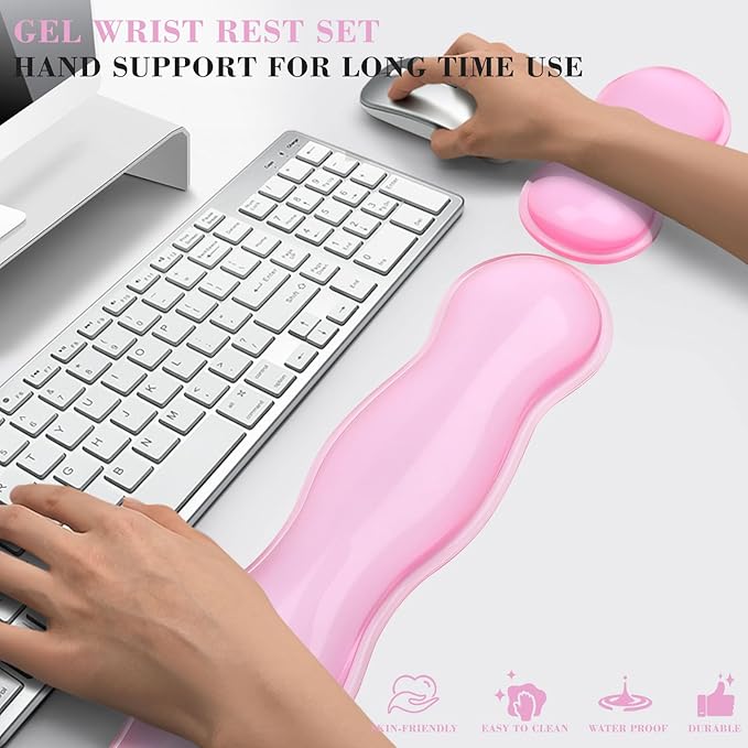Gel Wrist Rest for Keyboard and Mouse, Wrist Rest for Keyboard, Mouse Wrist Support, Pain Relief, Cool Touch, Non-Skid, Keyboard and Mouse Wrist pad Set