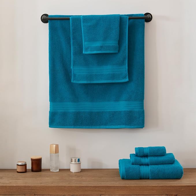 COZYART Crystal Teal/Peacock Blue Hand Towels for Bathroom 4 Pcs, 13x30 Cotton Guest Hands Towel Set Super Soft Highly Absorbent Durable 650 GSM for Daily Use