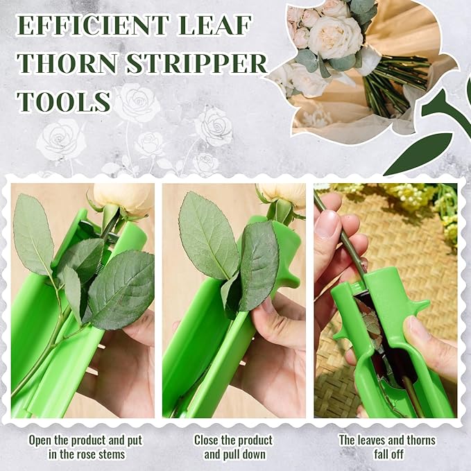 Lasnten 2 Pcs Rose Thorn Stripper Tool Thorn Remover for Roses Leaf Stripper Tool Flower Stem Cleaner Cutter to Removal Leaf for Home Flower Shop Gardening Floral Arrangement (Green,Rose Red)