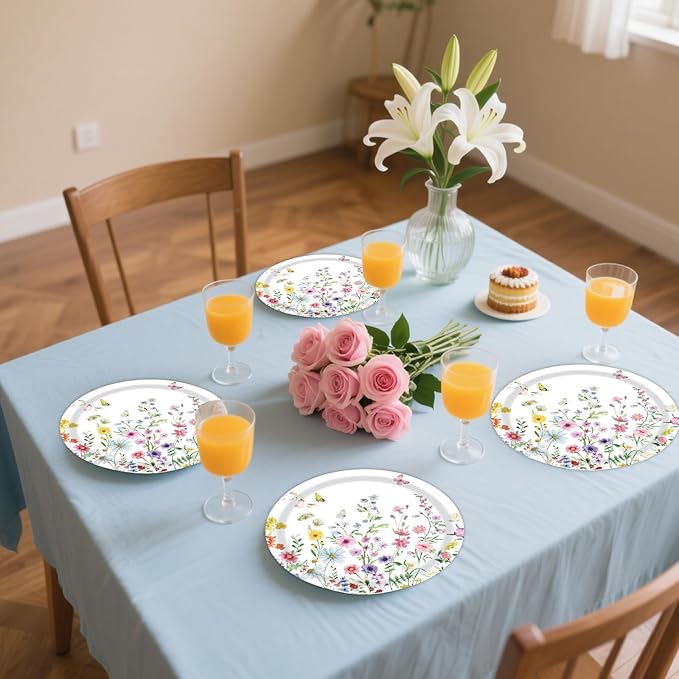 50PCS Wildflower Party Paper Plates 7 Inch, Disposable Floral Cake Dessert Plates for Spring Summer Picnic Wedding Baby Shower Birthday Tea Party Decorations (Wildflower)
