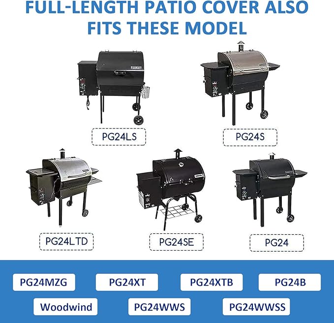 Pellet Grill Cover for Camp Chef Smoker, Cover Upgraded Full-Length Heavy Duty Waterproof Anti-UV Cover for Woodwind Pro 24 PG24SE PG2424SGB SmokePro DLX 24 PG24MZG PG24WWSB, for Weber Searwood 600