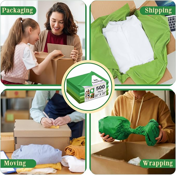 Qilery 500 Sheets Christmas Green Tissue Paper Bulk for Gift Bags 20 x 30 Inch Acid Free Wrapping Paper Sheets for Christmas Decoration DIY Crafts, Packing Supplies for Moving, Wedding Party