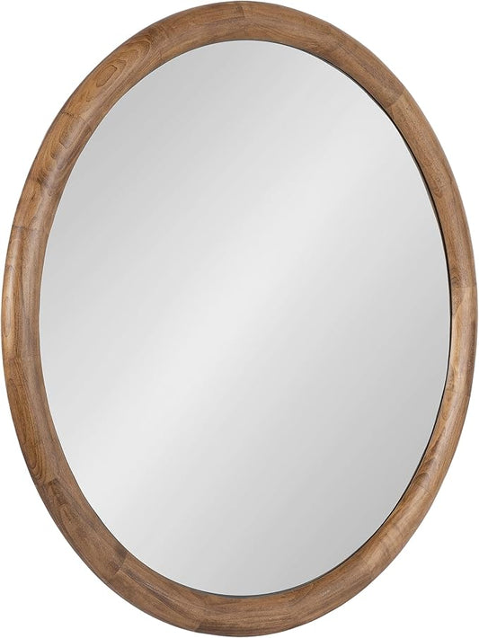 Kate and Laurel Dessa Transitional Round Wooden Wall Mirror; 32 Inch Diameter; Natural Rustic; Modern Circle Bathroom Vanity Mirror with Chunky Rounded Profile and Solid Poplar Wood Frame