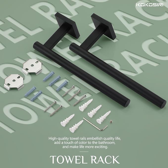 KOKOSIRI Towel Bar Matte Black Bathroom Hardware Hand Towel Rails Wall Mounted Kitchen Toilet Cabinet Paper Holder 2 Pack, Stainless Steel B3008BK-P2