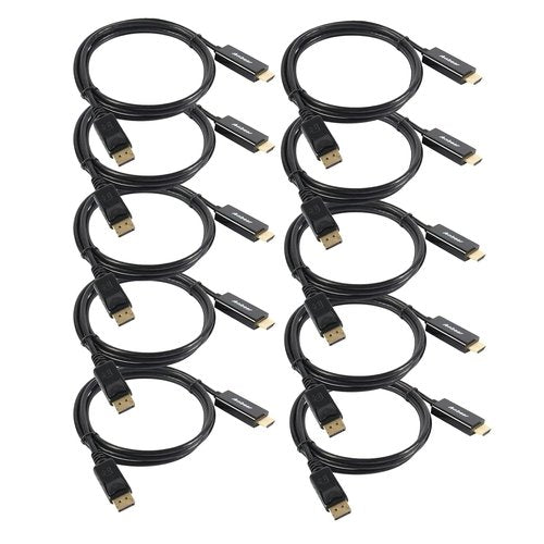 Gold Plated DisplayPort to HDMI Cable - 6 Feet Male to Male for Desktops & Laptops | 10 Pack