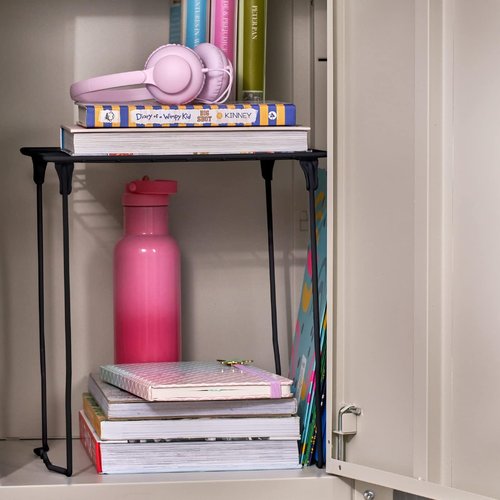 LockerMate Stac-A-Shelf Locker Organizer - Stackable Extra Tall Shelf for Standard School Lockers - Black