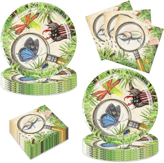 40Pcs Bug Party Decorations Insect Baby Shower Plates and Napkins Set Supplies Favors Bug Birthday Party Decorations