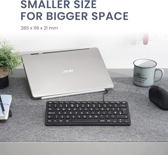 Perixx PERIBOARD-432 Wired Mini USB Keyboard - X Type Scissor Keys - Big Print Keys - US English, Black