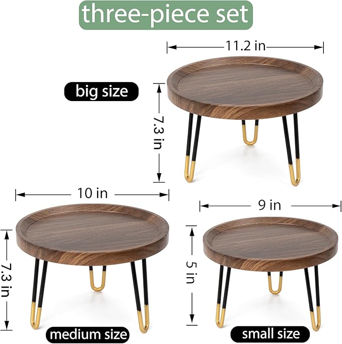 OBTAIN Plant Stand Indoor Outdoor,3 Set Mid Century Style Walnut Wood Color Plant Stand,Waterproof Design Modern Plant Table,Easily Assemble Come With Tools,Nice For Room Decor (S,M,L)