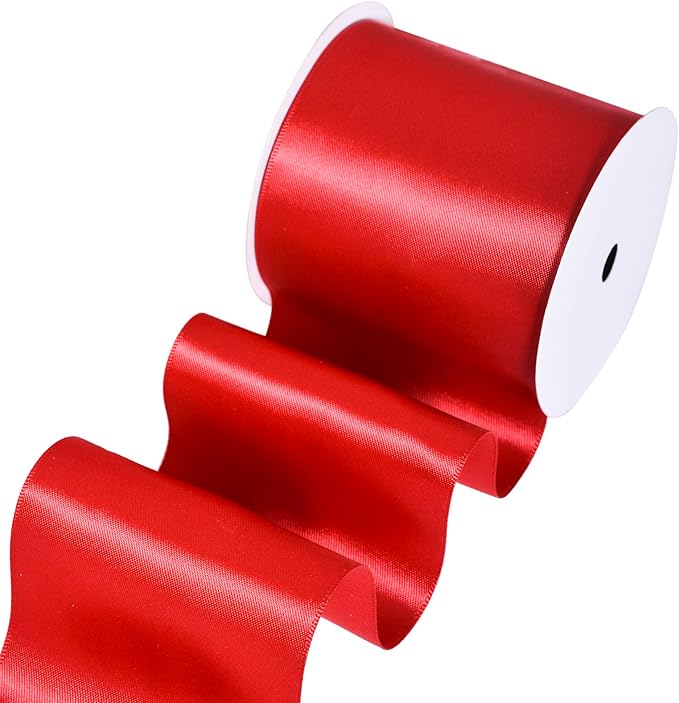 YAMA Red Double Faced Satin Ribbon, 3 Inch 10 Yards, Great for Crafts Bows Flower Bouquet Wedding Home Decor Gift Wrapping
