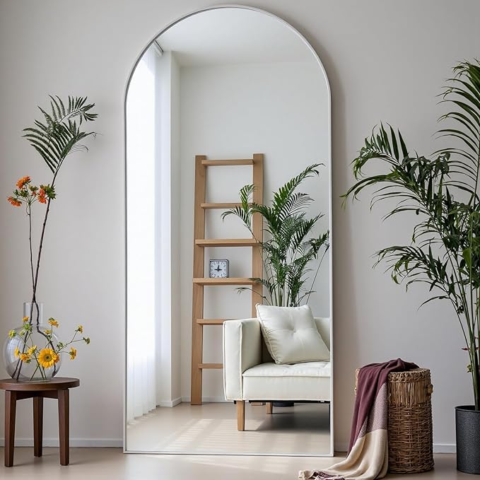 Dewfig Arched White Full Length Mirror, 71"X26", Large Floor Mirror, Full Body Mirrors for Leaning or Hanging, Standing Mirrors for Bedroom, Living Room,Dressing Room, Aluminum Alloy Frame, White