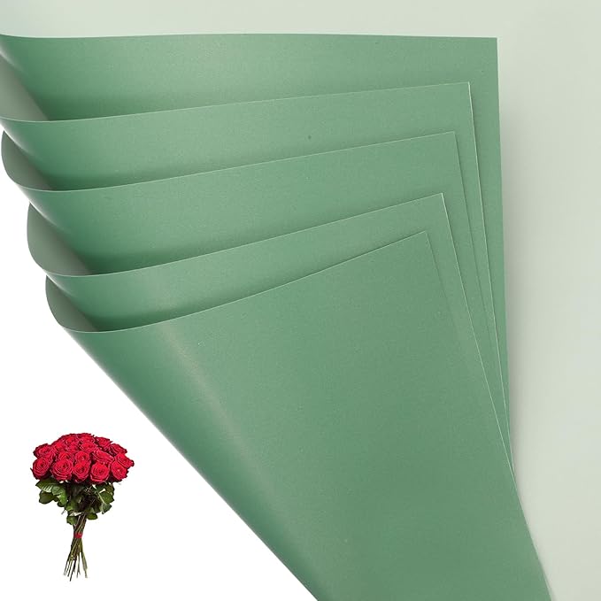 PATIKIL Flower Gift Wrapping Paper, 20 Sheets Double Sided Waterproof Bouquet Paper Wrap Florist Packaging Floral Papers for Wedding DIY Craft Valentine Mother's Day, Dark Green