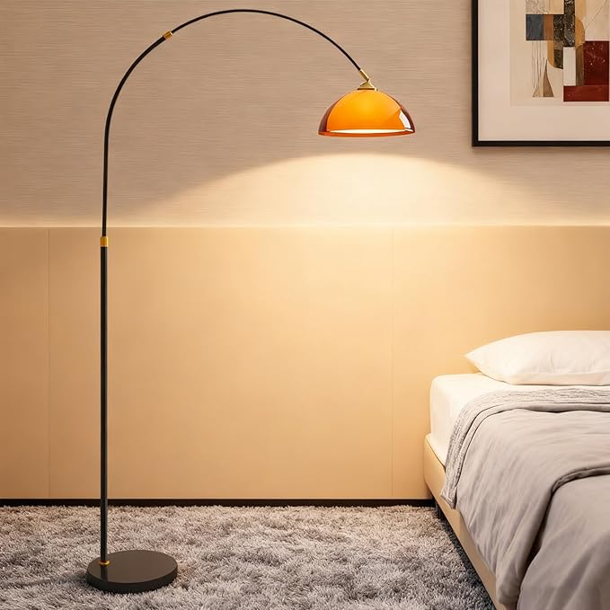 MIXL-Dome Shade Black Arc Floor Lamp,Adjustable Height & Shade Reading Floor Lamps,Dimmable Office Light Fixture,Mid Century Modern Standing Light for Living Room Bedroom