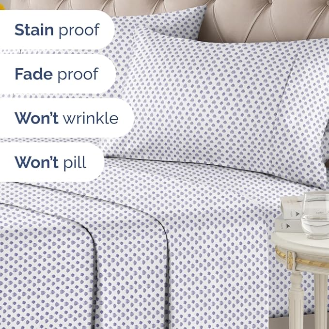 Coastal Bed Sheets - 1 Flat & 1 Fitted Sheet & 2 Pillowcases w/ Deep Pockets - Wrinkle & Fade Free Beach Themed Bed Set - Blue Sea Shell Bedding - Ultra-Soft, Breathable and Cooling - Queen Size