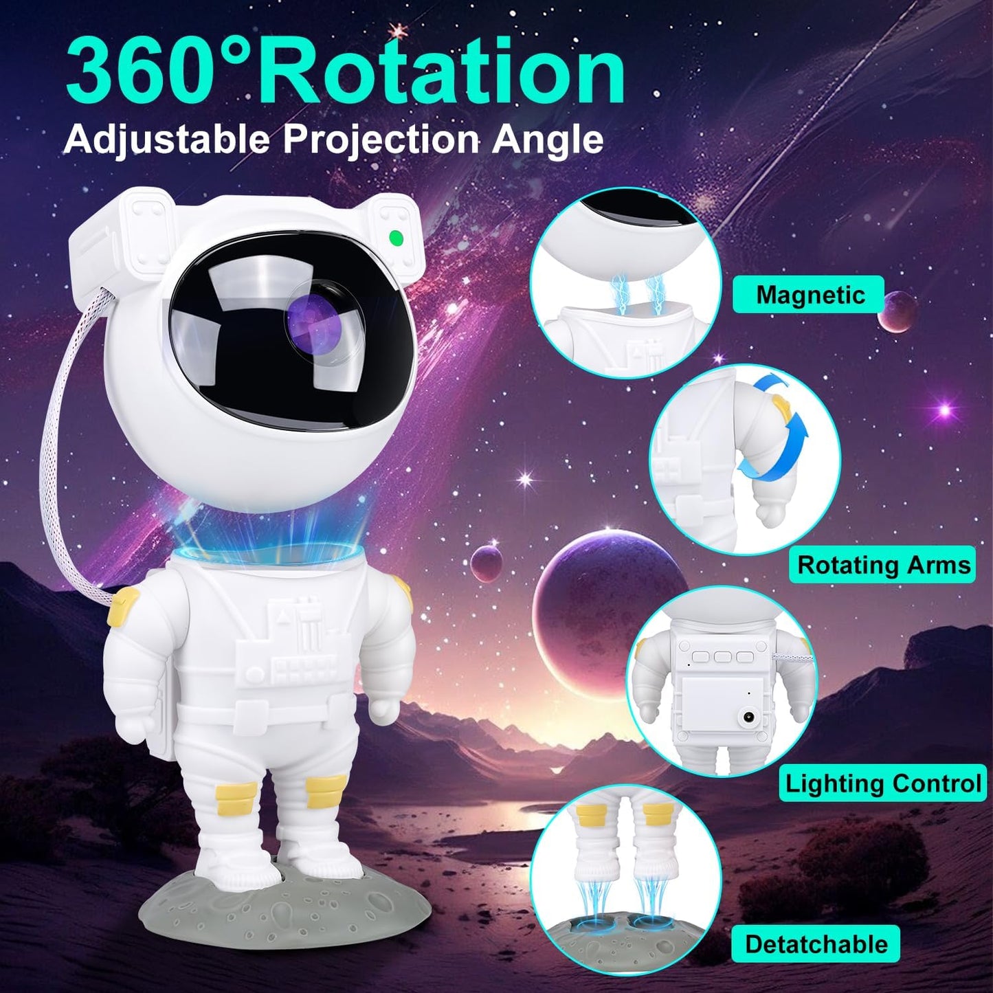 Skiennix Star Projector - Astronaut Galaxy Night Light with Timer & Remote | LED Ceiling Lamp for Kids