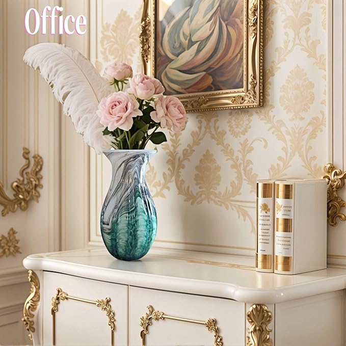 Large Premium Luxury Glass Flower Vase Combining Eastern and Western Aesthetics - Artistic Home Decoration for Living Room, Table, Floor, and Office - 11.2 Inch Multicolor