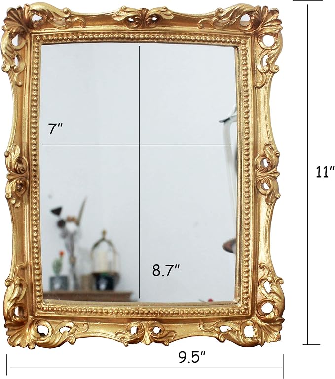 Funerom Vintage 11 x 9.5 inch Decorative Mirror, Wall Mounted & Tabletop Makeup Mirror ，Square Antique Gold