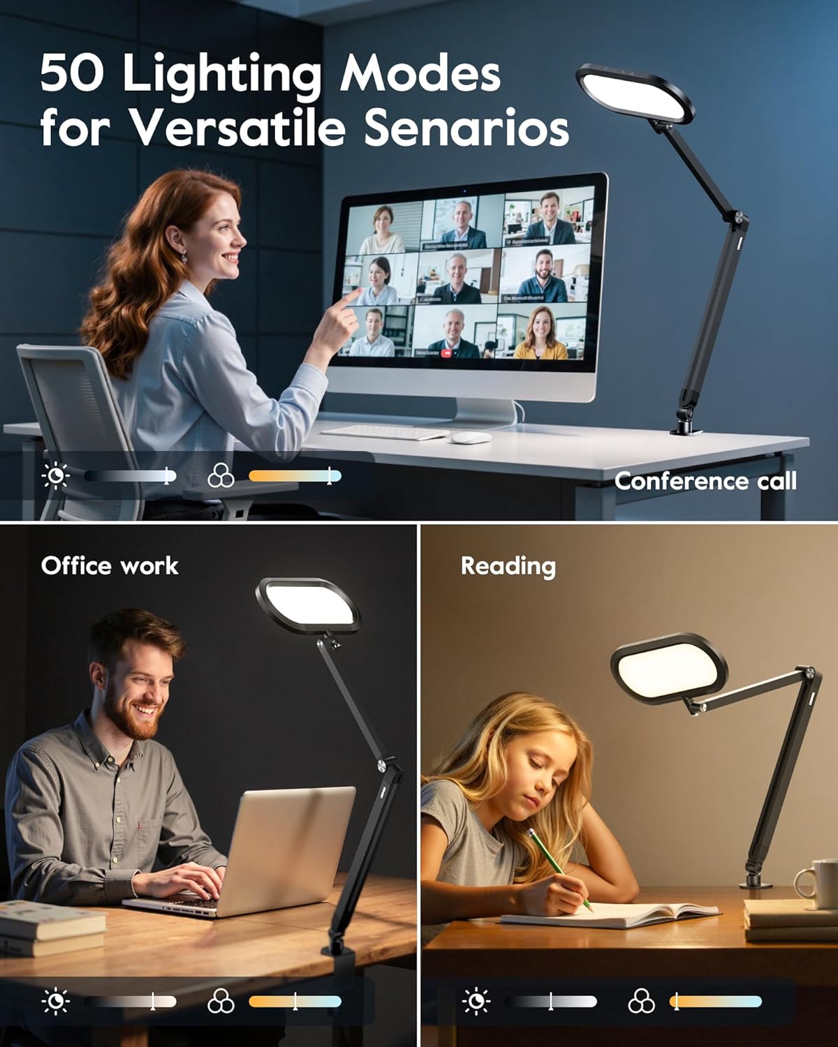 **Skiennix LED Desk Lamp - Eye-Care Double-Sided Light with Dimmable Knob & Adjustable Arm for Home Office**