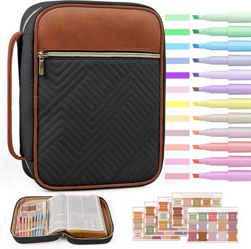 BellaHold Quilted Vegan Leather Bible Cover - Color-Blocked Case for Women | Large Size with Handle (Black & Brown)