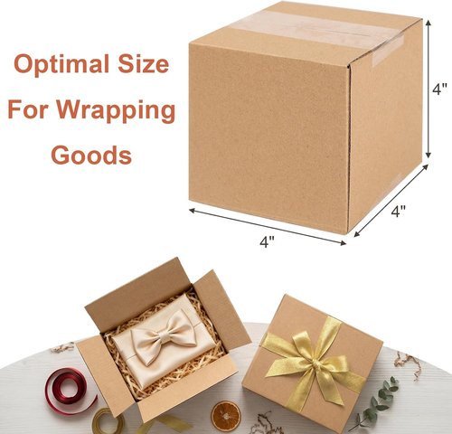 Brown Corrugated Cardboard Boxes - 4 PCS Small Shipping Boxes 4x4x4 Inches for Packing & Moving
