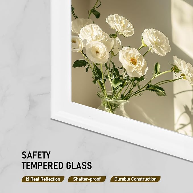CULER Mirrors,Wood Vanity Wall Rustic Mirror with Wood Frame, Natural Wooden Tempered Glass Mirror for Bathroom Bedroom Living Room Or Entryway