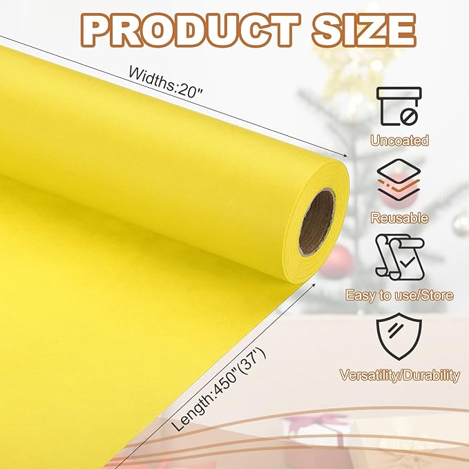 PATIKIL Wrapping Paper, 20" x 450"(37') 70 GSM Craft Paper Roll Kraft Packing Paper for Poster Bulletin Board, Gift Wrapping, Yellow