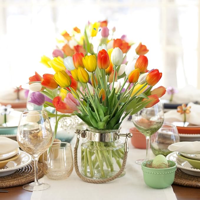 10 Pcs Fake Tulips Tulips Artificial Flowers Real Touch Fake Flowers Artificial Flower Bouquet for Home Table Party Wedding Decoration(Yellow)