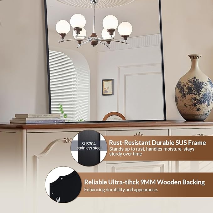 ANDY STAR Arched Mirror, 22 x 30 Inch Black Wall Mirror in Stainless Steel Metal Frame, Arch Top Rounded Corner 1 Inch Deep Set Design Wall Mount Hangs Vertical