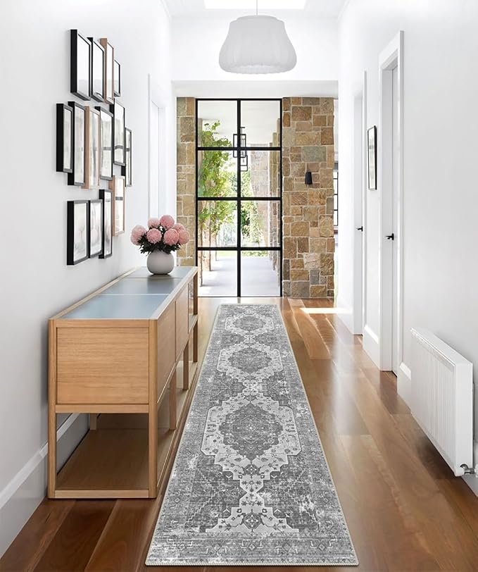 vivorug Runner Rug 2'x7' Vintage Washable Non-Slip Runners for Hallways Kitchen Entryway Laundry Room Carpet Hallway Runner Grey Floral