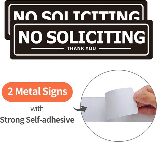 Regine Switzerland No Soliciting Sign - Weather Resistant Metal Door Signs | 2 Pack, Black 7x2 Inches