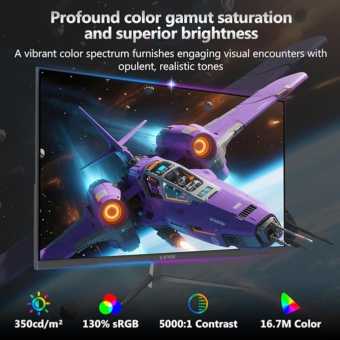 Z-Edge 24.5 inch 240Hz 165Hz 144Hz Gaming Monitor, FHD 1080p, MPRT 1ms, VA Monitor Gaming, 350nits, 16.7M Colors, 5000:1 Contrast, UG25I Frameless Bezel, DP x1, HDMI x2