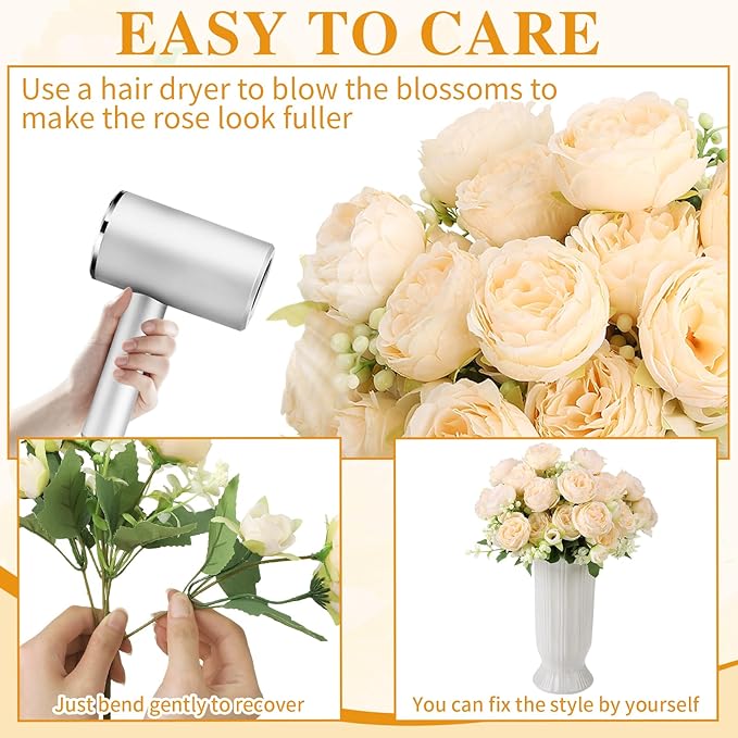 8 Pack Champagne Peonies Artificial Flowers, Cream Fake Silk Hydrangea Bouquet for Bridal Wedding Home Table Decor Reusable Dining Opening Ceremony Birthday Arrangement Faux Floral