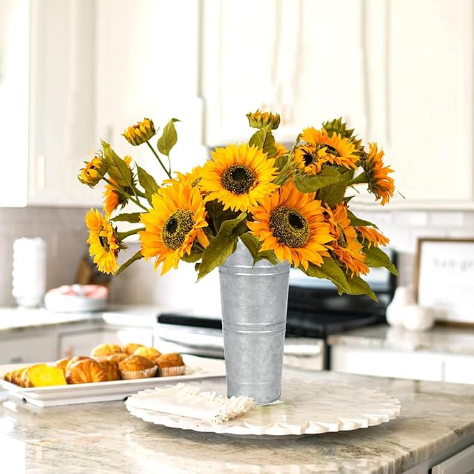 6pcs 9inch-Galvanized Metal Vases Farmhouse French Flowers Bucket Vase with Handles Rustic Tin Flower Holder for Cut Plants Housewarming Gift for Balcony Garden Courtyard