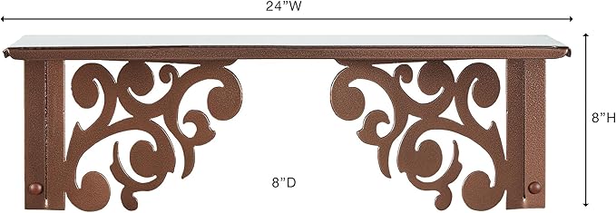 Touch of Class Noble Scrolls Metal Wall Shelf | Antique Copper | Scrolling Designs | Display Shelves for Bedroom, Living Room, Bathroom, Entryway, Office, Hallway