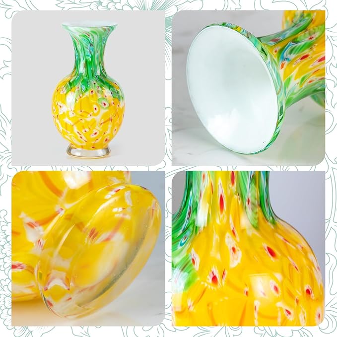 KAMMAK Colored Glass Vase, Beautiful Hand Blown Decorative Vase, Modern Art Vase for Flower Mantle Dining Table Centerpiece, Entryway Living Room Wedding Decoration, HR003