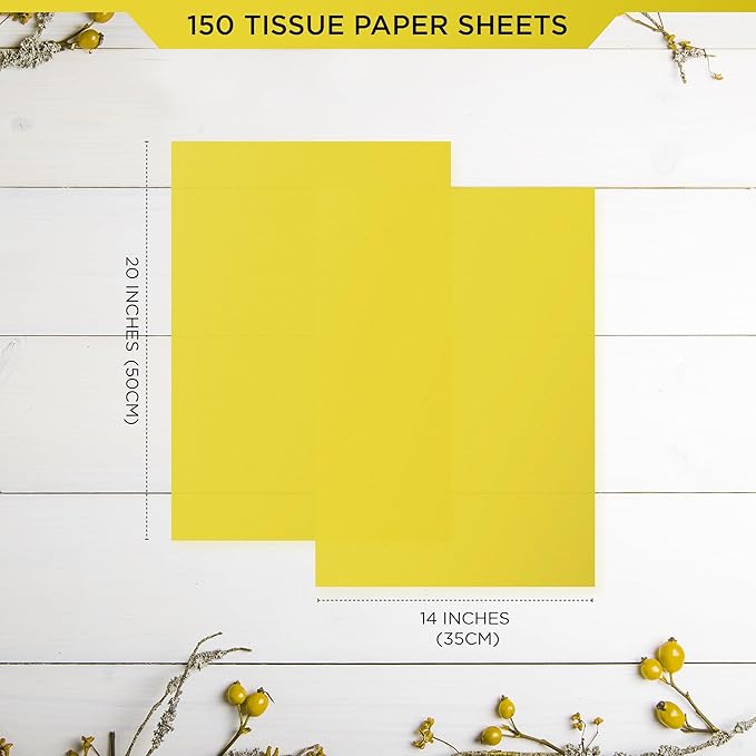 SANZIX 150 Sheets Yellow Tissue Paper for Gift Bags Bulk 14x20 Inch - Yellow Christmas Wrapping Paper for Gifts Wrap, Bouquet, Wedding, Birthday, DIY, Holiday, Thanksgiving & Christmas Decorations