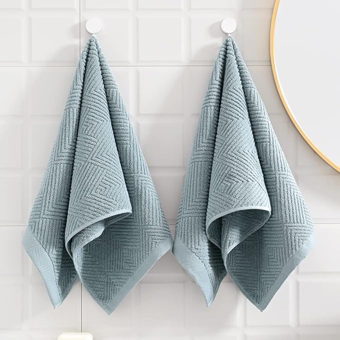 sense gnosis Sage Green Hand Towel Set of 2 Striped Weave 100% Cotton Super Soft Highly Absorbent Light Weight Decorative Hand Towels for Bathroom 13x 29 Inch