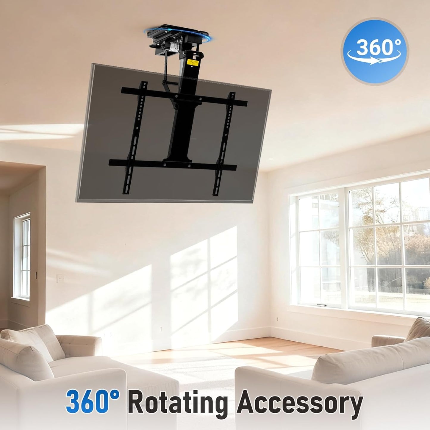 TOPSKY 360° Rotation Ceiling TV Mount - Heavy-Duty Turntable Accessory, 10.24"x10.24" Compatible