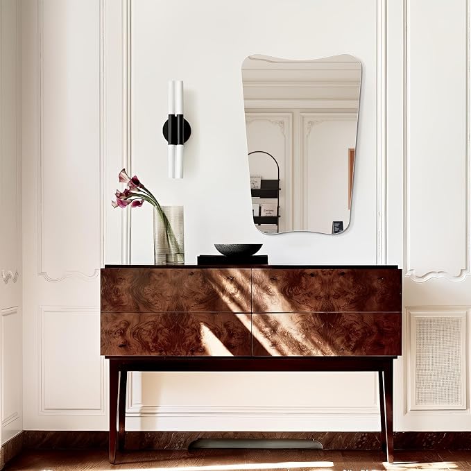 Niccy Irregular Mirror, 24"x36" Asymmetrical Bathroom Mirror, Decorative Modern Mirrors for Bathroom, Bedroom, Living Room, Entryway, Frameless Vanity Mirror, Unique Wall Mounted