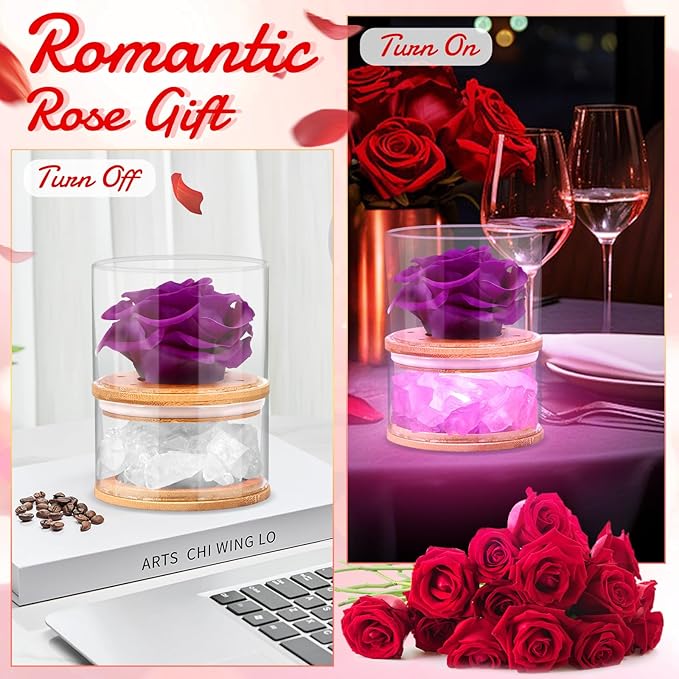 Birthday Gifts for Women,Christmas Women Gifts,Preserved Purple Rose with Lights, Preserved Flower Aromatherapy Rose Gifts for Women,Mom,Girlfriend,Wife Gifts for Christmas Valentines Day Birthday