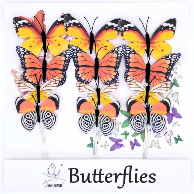 12 PCS Artificial Fabric Butterflies, 2 Sizes Reusable Butterly Crafts Decor, DIY 3D Butterfly Decorations for Fake Flowers Floral Nursery Wedding Tea Party Birthday Easter Spring. (Orange01 Medium)