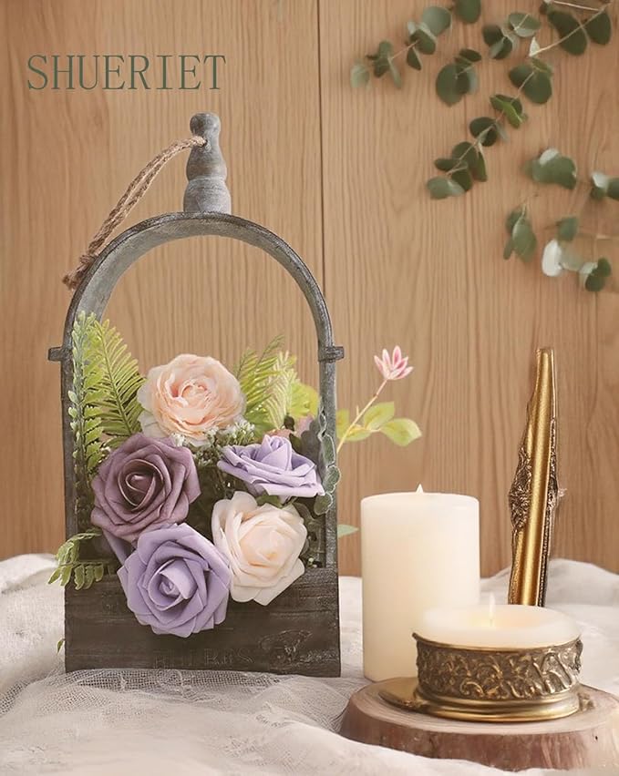 Purple Artificial Roses 25pcs, Real Looking Fake Foam Flowers with Stems for DIY Wedding Bouquets, Centerpieces, Bridal Shower, Party, Valentine's Day Decoration