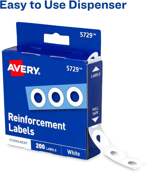 Avery Reinforcement Labels - 1/4" Diameter, Permanent Adhesive, White, 1,200 Stickers in 6 Packs