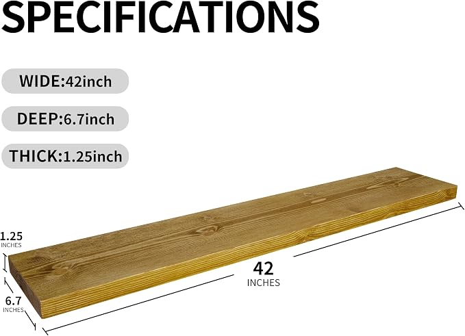 BGMG Wood Floating Shelves for Wall 42 inch Set of 2, Rustic Wooden Wall Mount Shelves for Living Room Bedroom Kitchen Farmhouse-42x6.7x1.25 inch- Gold Oak