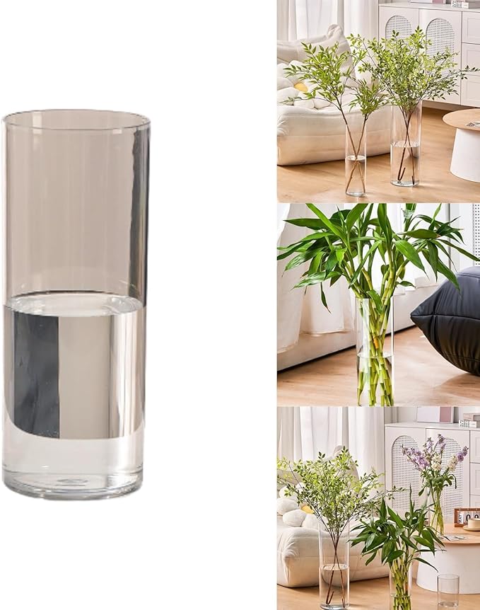 Clear Acrylic Decorative Vase for Flower Arrangements, Break-Resistant Tall Cylinder Vase for Wedding Centerpieces, Unbreakable Modern Plastic Vase for Home Decor